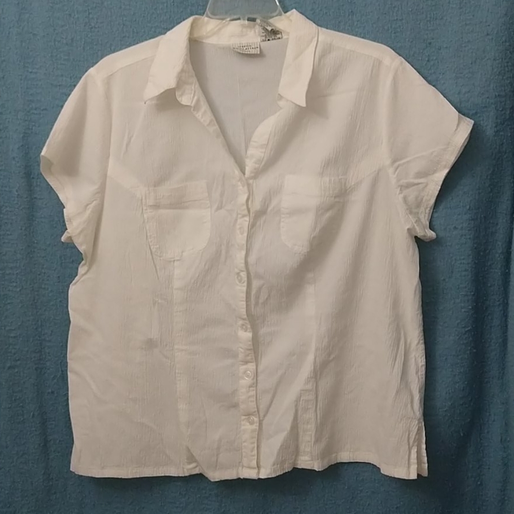 Stretch White Stage short sleeved blouse 3X